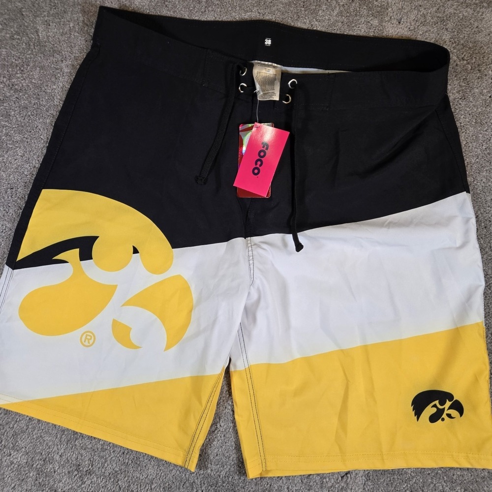 FOCO‎ Iowa Hawkeyes Swim Trunks Mens Size 38 Black Yellow NCAA NWT